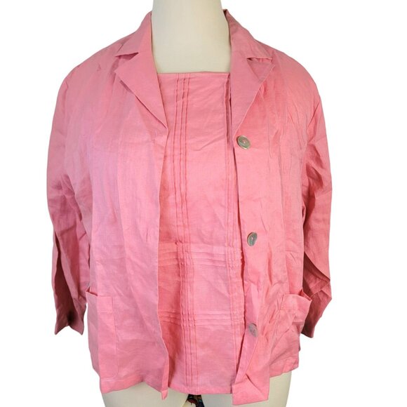 Vintage 90s Linen Shirt Set Women 2X Plus Colorful Blouse Tank Top Pink New Tags - Picture 3 of 15
